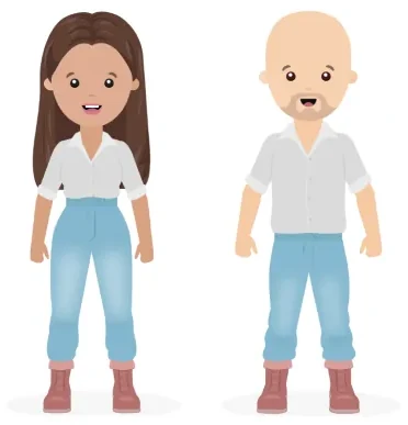 The settled base outfit — jeans and a white shirt — on the female and the male body